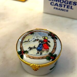 Vintage Limoges Christmas Trinket Box GUC